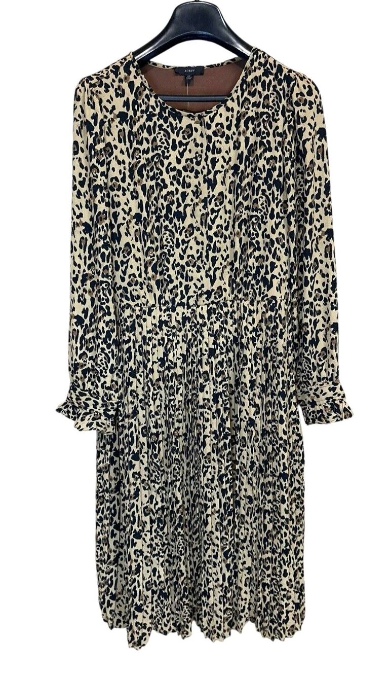 NWT J Crew dress leopard print maxi pleated skirt bracelet sleeve size 10 luxury